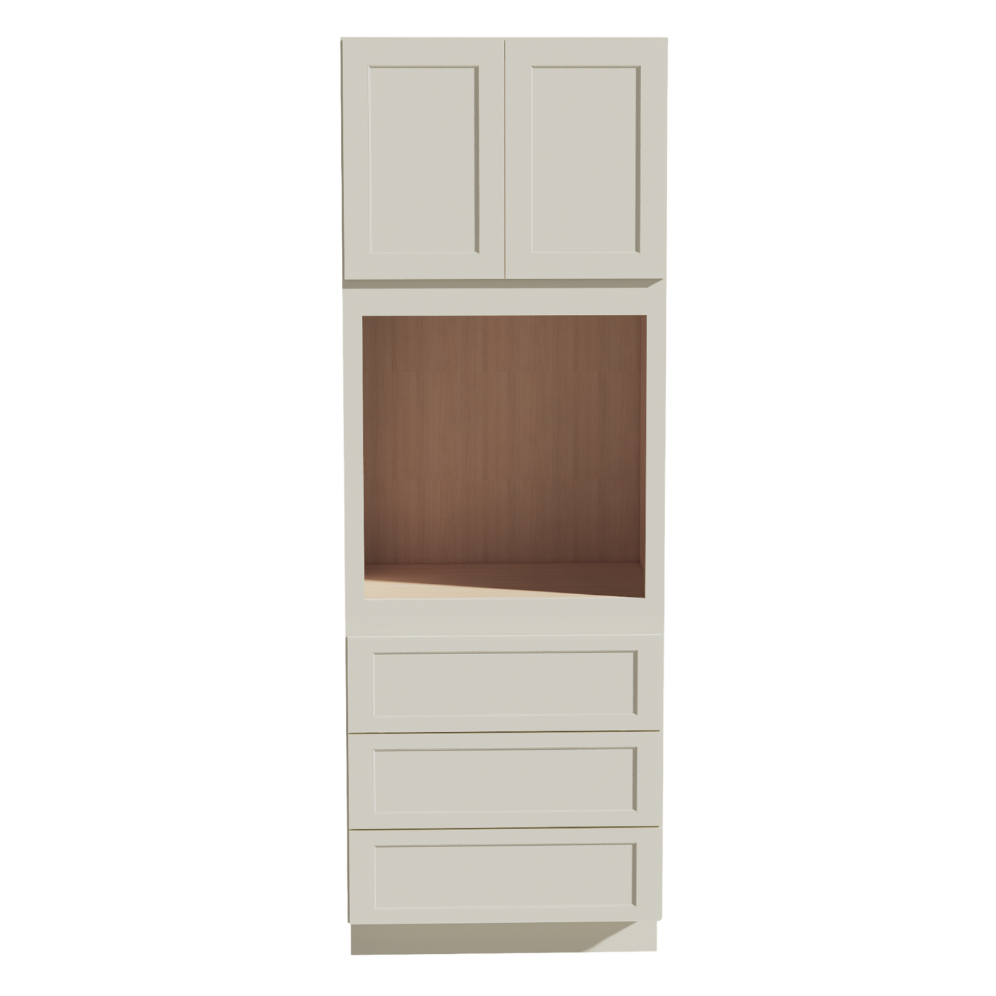 TW-OC3396: Creamy White Shaker 33"W x 96"H x 24"D 2 Doors & 3 Drawers Tall Oven Shelf Cabinets