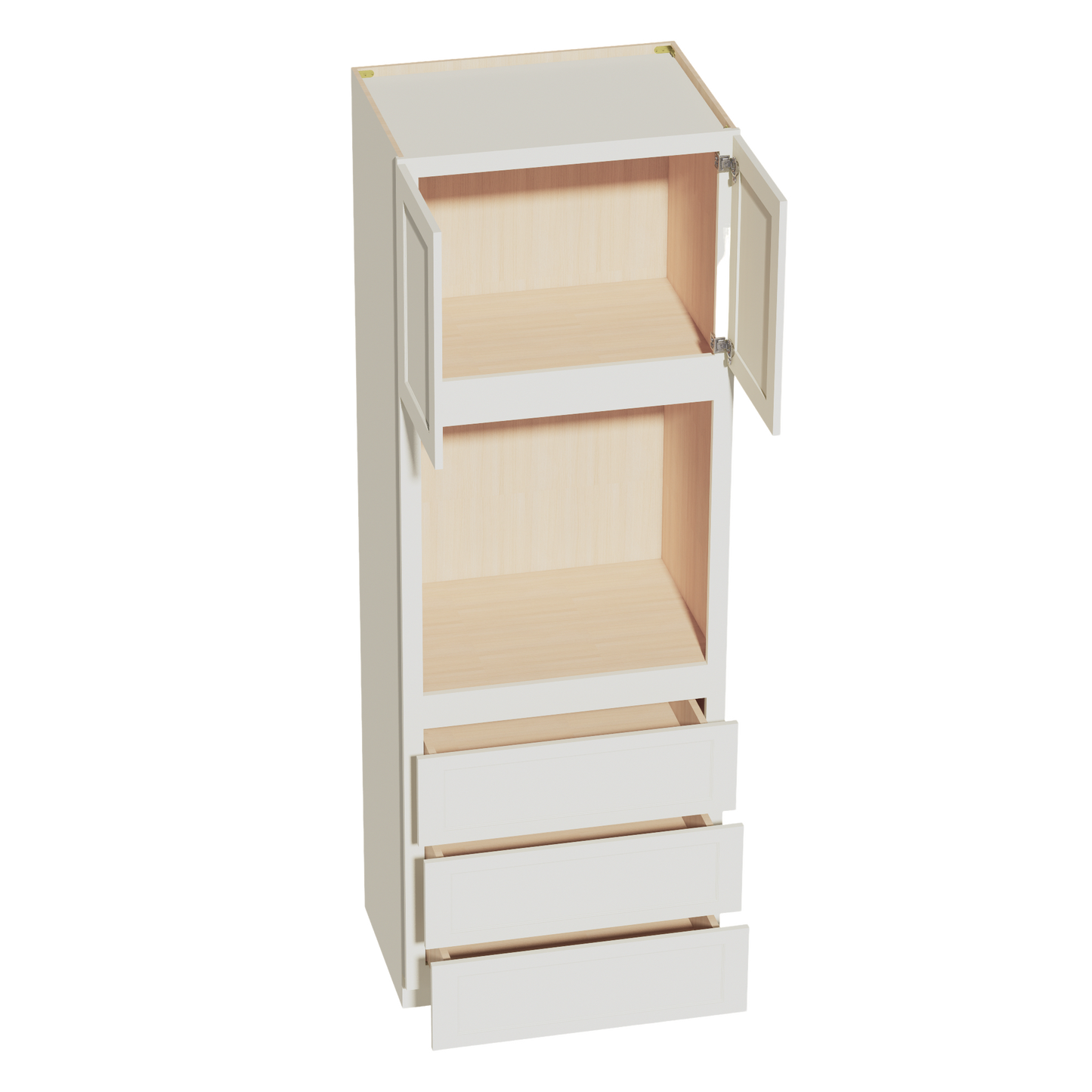 TW-OC3396: Creamy White Shaker 33"W x 96"H x 24"D 2 Doors & 3 Drawers Tall Oven Shelf Cabinets