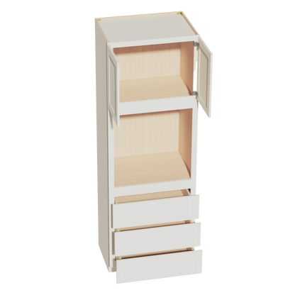 TW-OC3396: Creamy White Shaker 33"W x 96"H x 24"D 2 Doors & 3 Drawers Tall Oven Shelf Cabinets