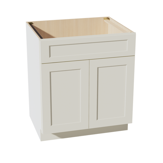 TW-SB30: Creamy White Shaker 30" 2 Doors 1 False Drawer Sink Base Cabinet