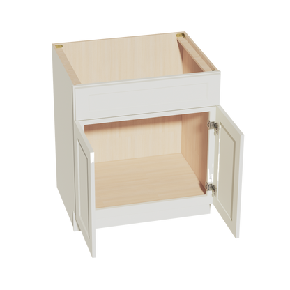 TW-SB30: Creamy White Shaker 30" 2 Doors 1 False Drawer Sink Base Cabinet