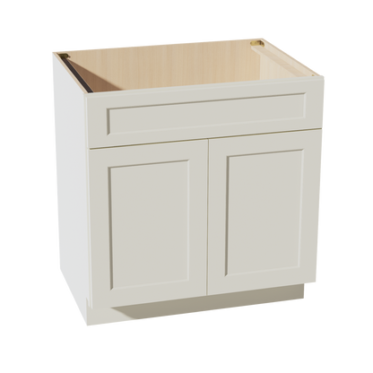 TW-SB33: Creamy White Shaker 33" 2 Doors 1 False Drawer Sink Base Cabinet