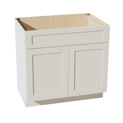 TW-SB36: Creamy White Shaker 36" 2 Doors 1 False Drawer Sink Base Cabinet