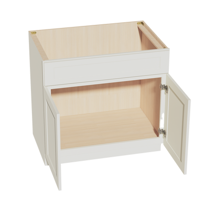 TW-SB36: Creamy White Shaker 36" 2 Doors 1 False Drawer Sink Base Cabinet