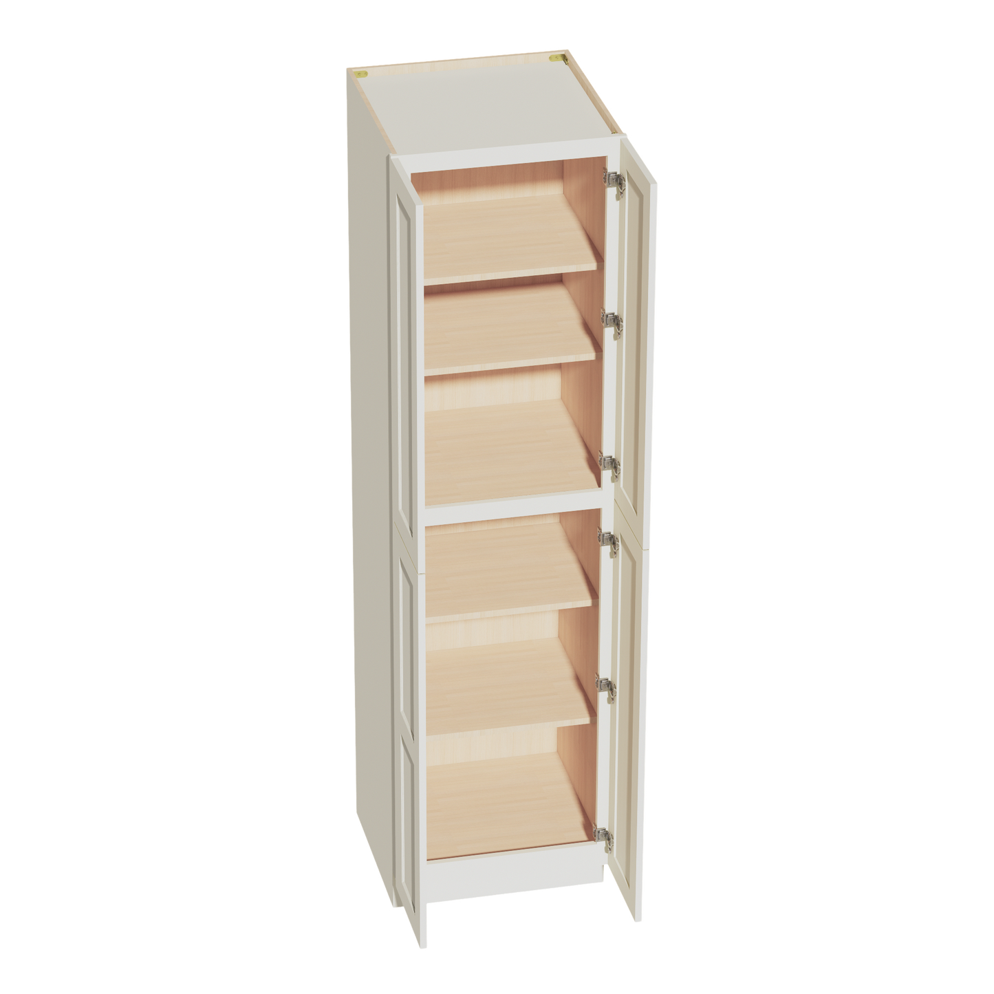 TW-TP2490: Creamy White Shaker 24"W x 90"H x 24"D 4 Door & 5 Shelves Tall Shelf Pantry Cabinets