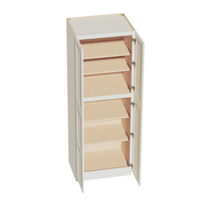 TW-TP3084: Creamy White Shaker 30"W x 84"H x 24"D 4 Door & 5 Shelves Tall Shelf Pantry Cabinets