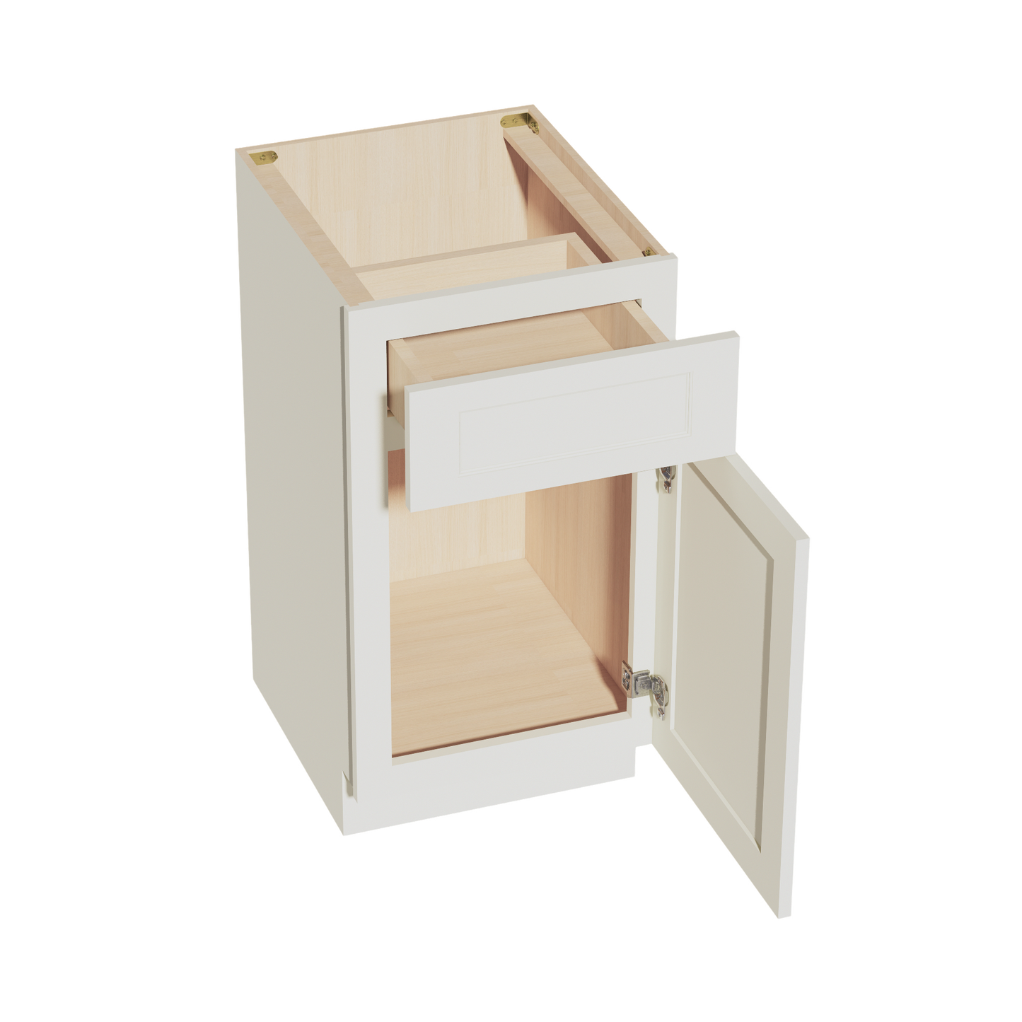 TW-VB1821: Creamy White Shaker 18"W x 34-1/2"H x 21"D 1 Door & 1 Drawer Single Door Vanity Base Cabinets