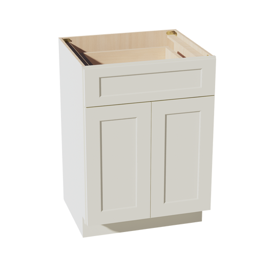 TW-VB2421: Creamy White Shaker 24"W x 34-1/2"H x 21"D 2 Doors & 1 Drawer Double Door Vanity Base Cabinets