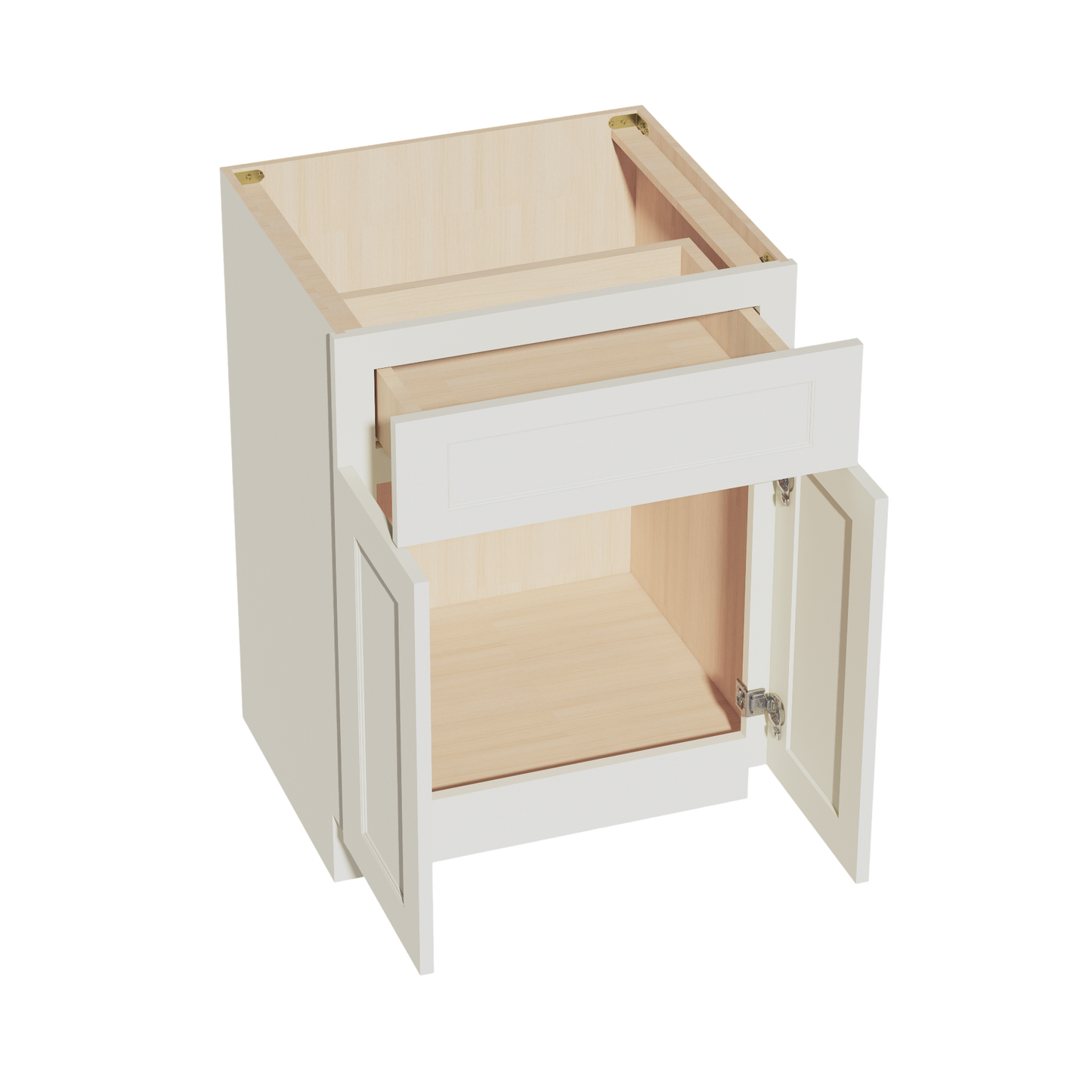 TW-VB2421: Creamy White Shaker 24"W x 34-1/2"H x 21"D 2 Doors & 1 Drawer Double Door Vanity Base Cabinets