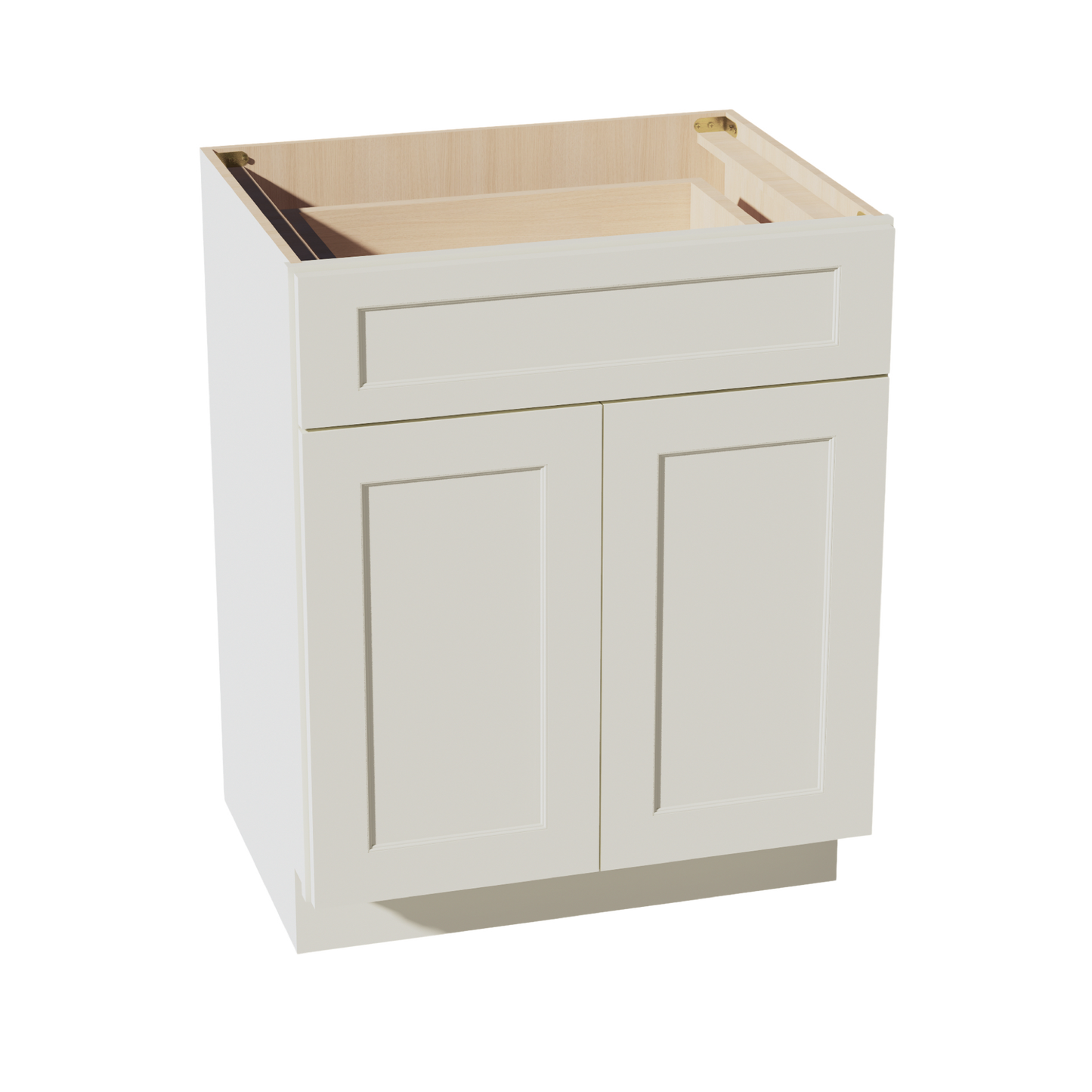 TW-VB2721: Creamy White Shaker 27"W x 34-1/2"H x 21"D 2 Doors & 1 Drawer Double Door Vanity Base Cabinets