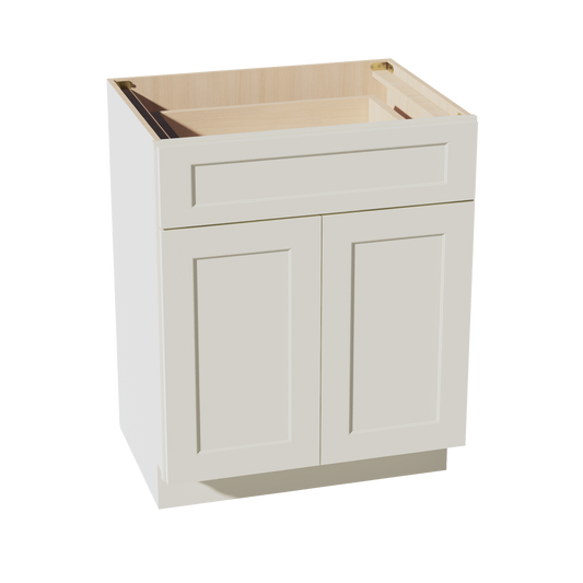 TW-VB2721: Creamy White Shaker 27"W x 34-1/2"H x 21"D 2 Doors & 1 Drawer Double Door Vanity Base Cabinets