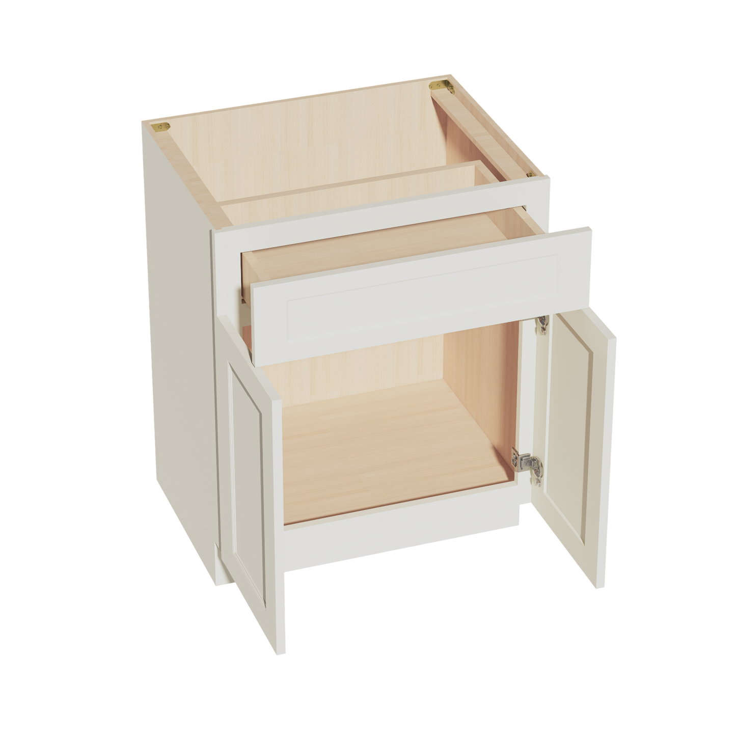 TW-VB2721: Creamy White Shaker 27"W x 34-1/2"H x 21"D 2 Doors & 1 Drawer Double Door Vanity Base Cabinets