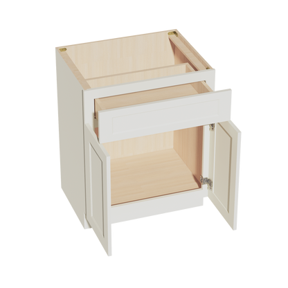 TW-VB2721: Creamy White Shaker 27"W x 34-1/2"H x 21"D 2 Doors & 1 Drawer Double Door Vanity Base Cabinets