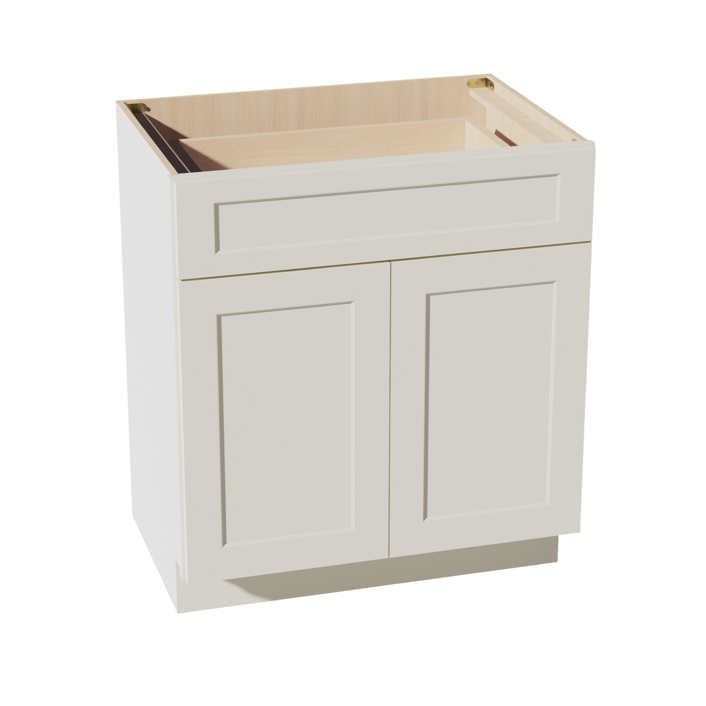 TW-VB3021: Creamy White Shaker 30"W x 34-1/2"H x 21"D 2 Doors & 1 Drawer Double Door Vanity Base Cabinets