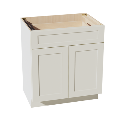 TW-VB3021: Creamy White Shaker 30"W x 34-1/2"H x 21"D 2 Doors & 1 Drawer Double Door Vanity Base Cabinets