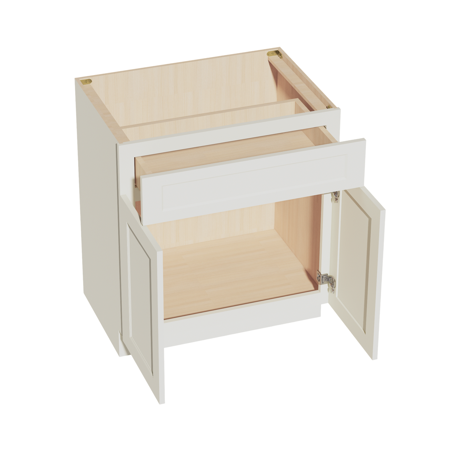 TW-VB3021: Creamy White Shaker 30"W x 34-1/2"H x 21"D 2 Doors & 1 Drawer Double Door Vanity Base Cabinets