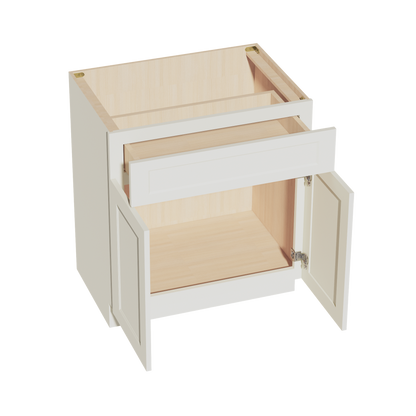 TW-VB3021: Creamy White Shaker 30"W x 34-1/2"H x 21"D 2 Doors & 1 Drawer Double Door Vanity Base Cabinets