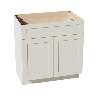 TW-VB3321: Creamy White Shaker 33"W x 34-1/2"H x 21"D 2 Doors & 1 Drawer Double Door Vanity Base Cabinets