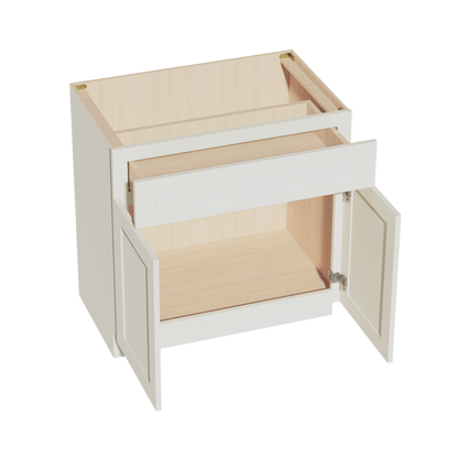 TW-VB3321: Creamy White Shaker 33"W x 34-1/2"H x 21"D 2 Doors & 1 Drawer Double Door Vanity Base Cabinets