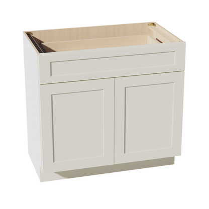 TW-VB3621: Creamy White Shaker 36"W x 34-1/2"H x 21"D 2 Doors & 1 Drawer Double Door Vanity Base Cabinets