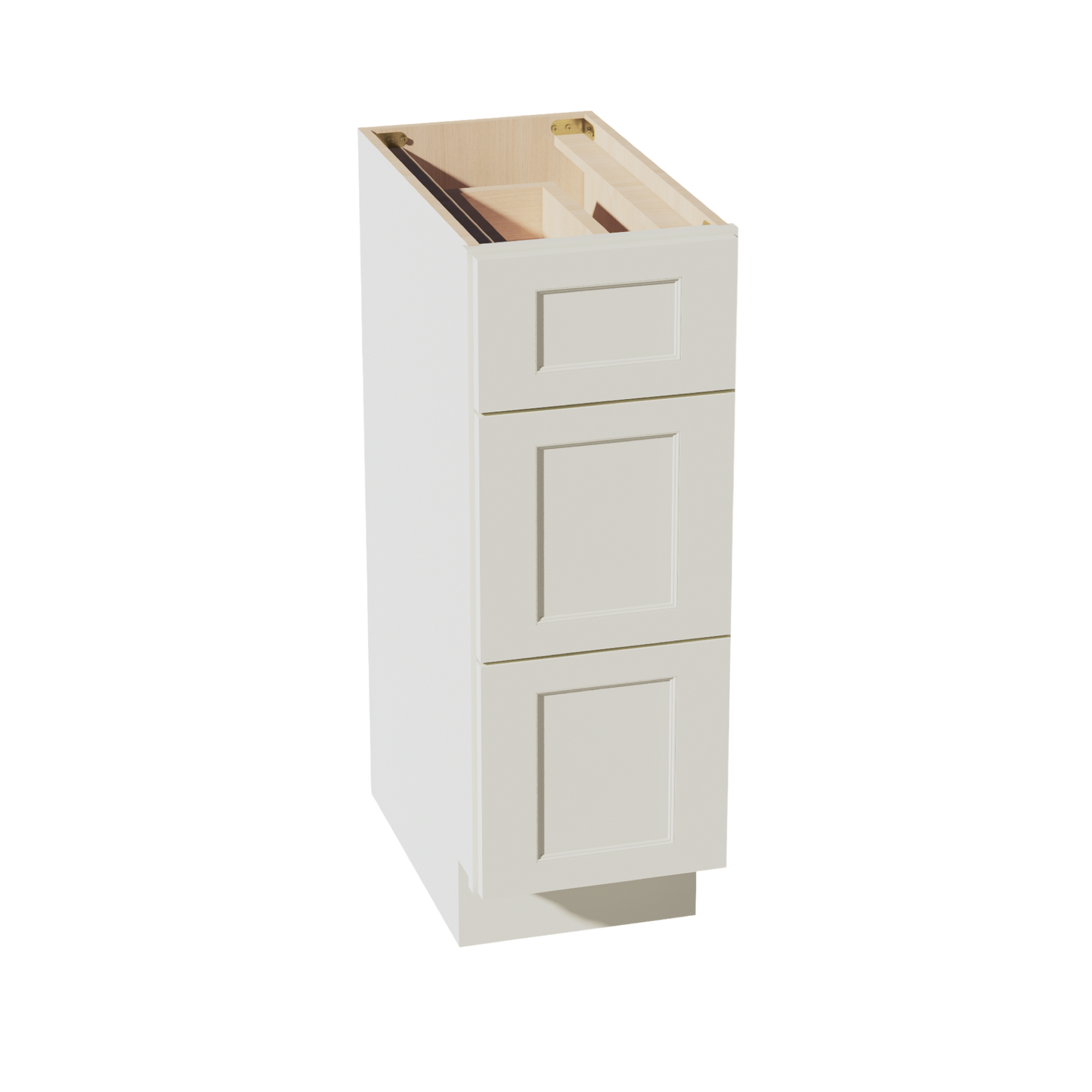 TW-VDB1221: Creamy White Shaker 12"W x 34-1/2"H x 21"D  3 Drawers Vanity Base Cabinets