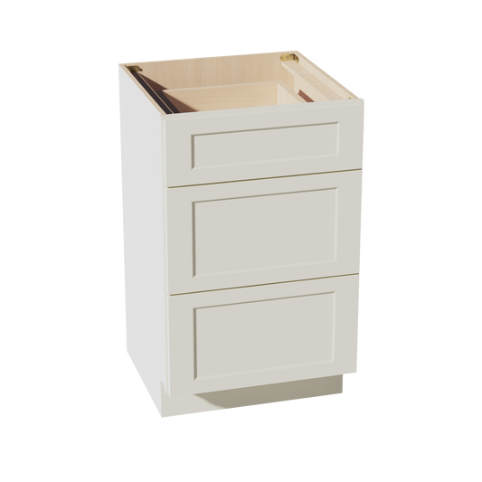 TW-VDB2121: Creamy White Shaker 21"W x 34-1/2"H x 21"D  3 Drawers Vanity Base Cabinets