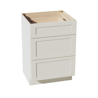 TW-VDB2421: Creamy White Shaker 24"W x 34-1/2"H x 21"D  3 Drawers Vanity Base Cabinets