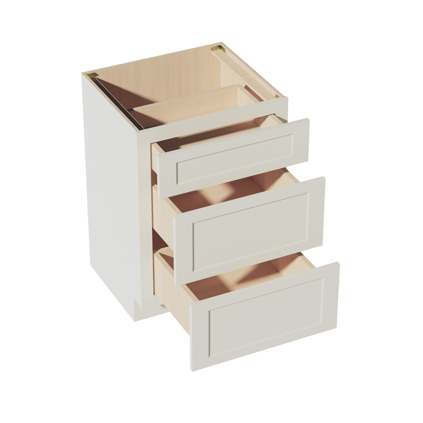 TW-VDB2421: Creamy White Shaker 24"W x 34-1/2"H x 21"D  3 Drawers Vanity Base Cabinets