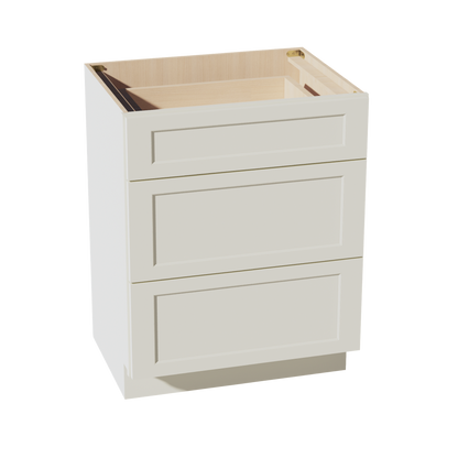 TW-VDB2721: Creamy White Shaker 27"W x 34-1/2"H x 21"D  3 Drawers Vanity Base Cabinets