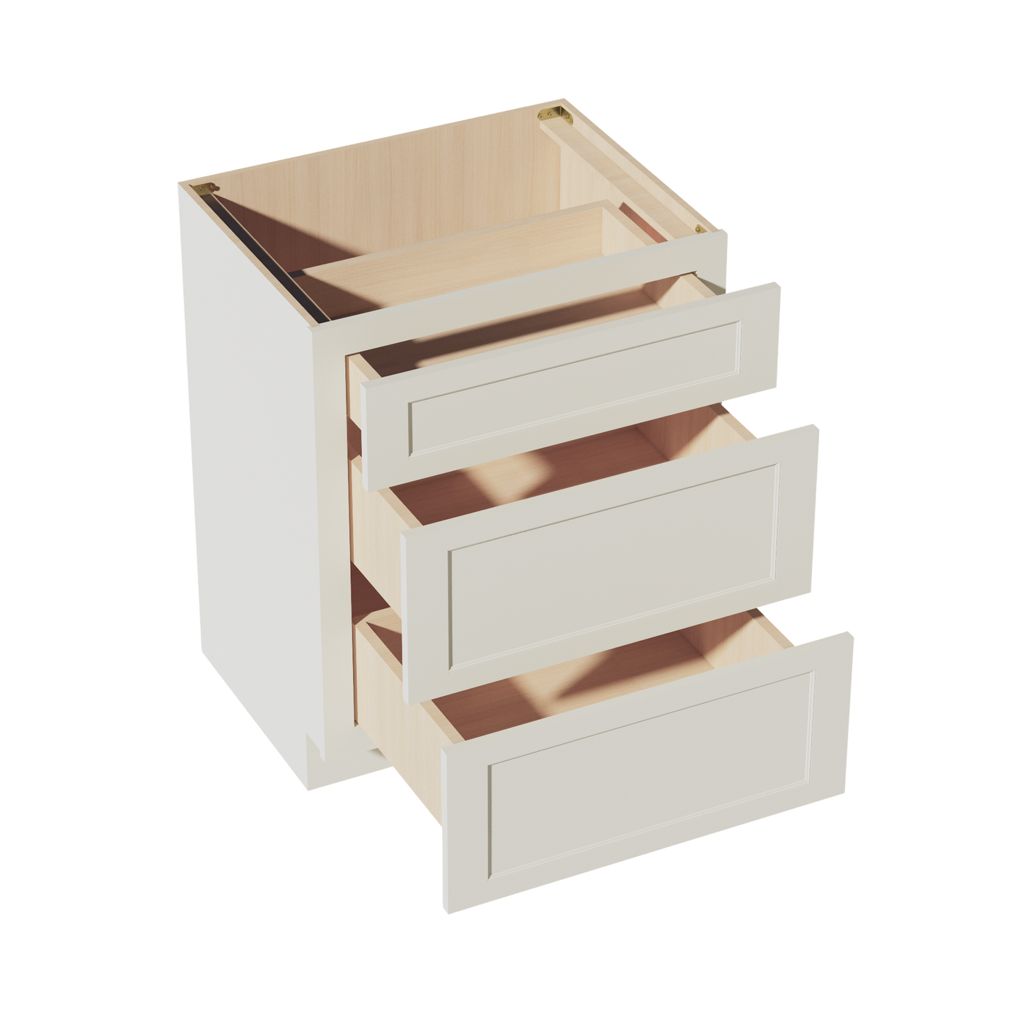 TW-VDB2721: Creamy White Shaker 27"W x 34-1/2"H x 21"D  3 Drawers Vanity Base Cabinets