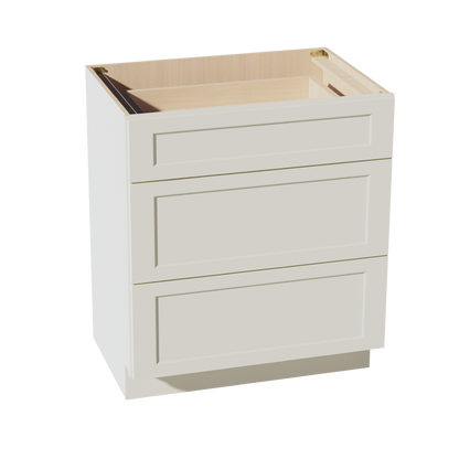 TW-VDB3021: Creamy White Shaker 30"W x 34-1/2"H x 21"D  3 Drawers Vanity Base Cabinets