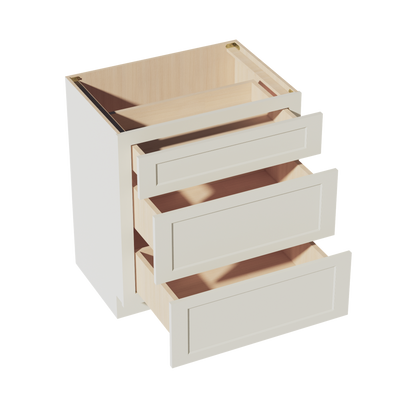 TW-VDB3021: Creamy White Shaker 30"W x 34-1/2"H x 21"D  3 Drawers Vanity Base Cabinets