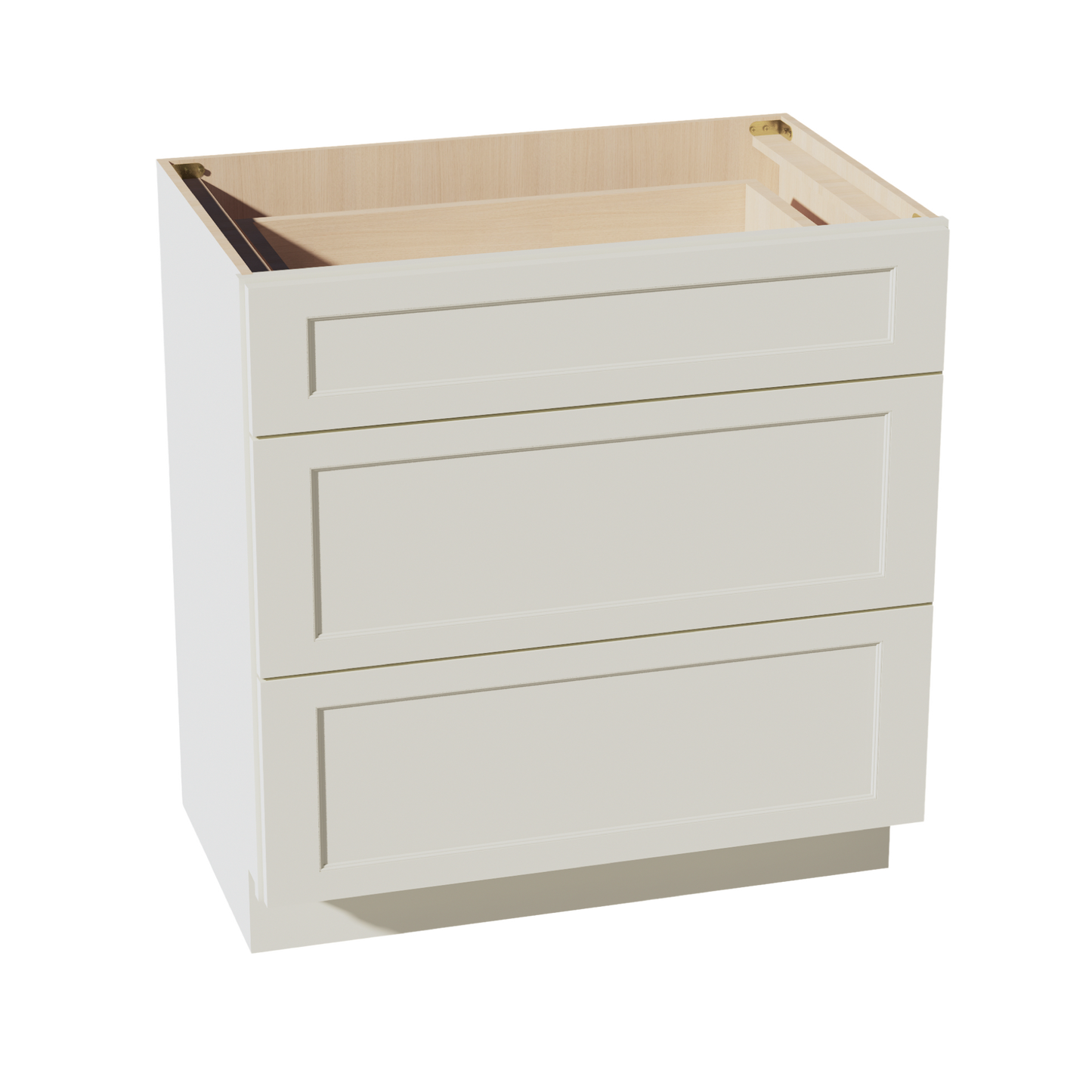 TW-VDB3321: Creamy White Shaker 33"W x 34-1/2"H x 21"D  3 Drawers Vanity Base Cabinets