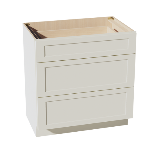 TW-VDB3321: Creamy White Shaker 33"W x 34-1/2"H x 21"D  3 Drawers Vanity Base Cabinets