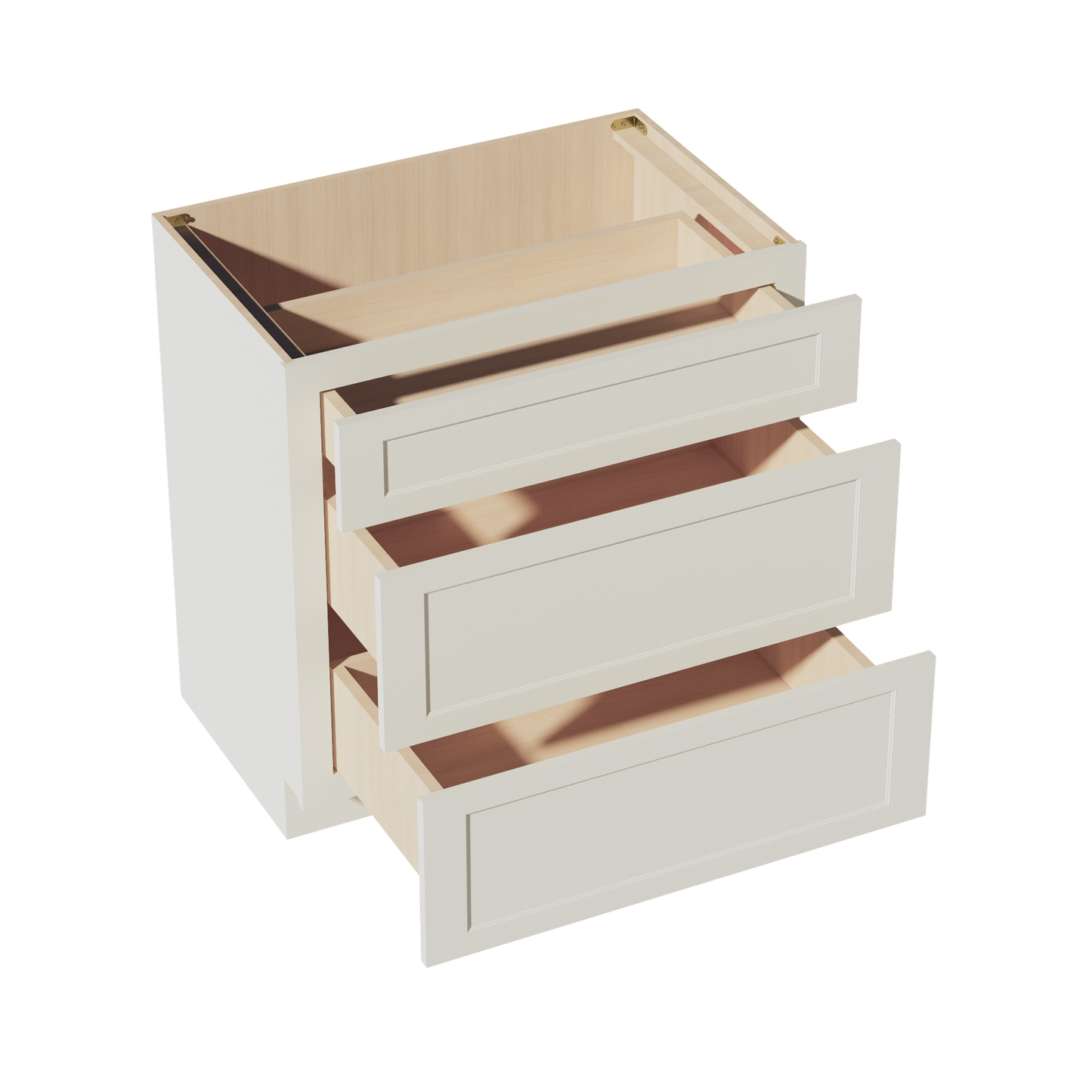 TW-VDB3321: Creamy White Shaker 33"W x 34-1/2"H x 21"D  3 Drawers Vanity Base Cabinets