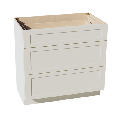 TW-VDB3621: Creamy White Shaker 36"W x 34-1/2"H x 21"D  3 Drawers Vanity Base Cabinets