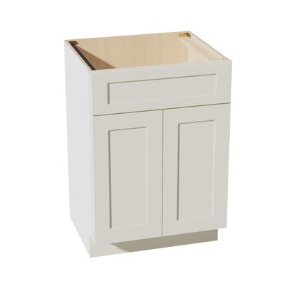 TW-VSB2421: Creamy White Shaker 24"W x 34-1/2"H x 21"D 2 Doors & 1 False Drawer Vanity Sink Base Cabinets