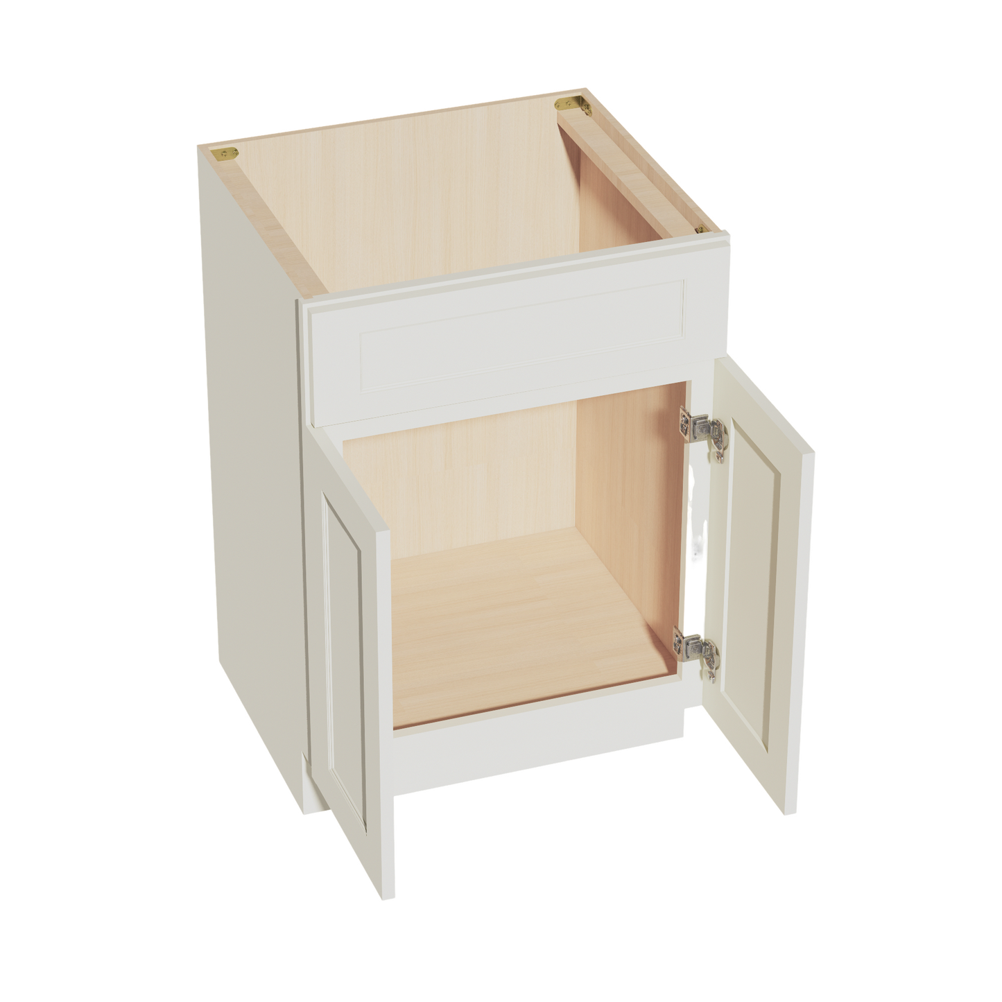 TW-VSB2421: Creamy White Shaker 24"W x 34-1/2"H x 21"D 2 Doors & 1 False Drawer Vanity Sink Base Cabinets