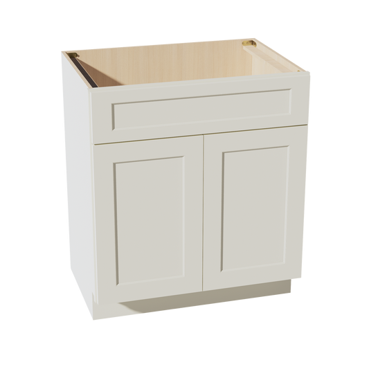 TW-VSB3021: Creamy White Shaker 30"W x 34-1/2"H x 21"D 2 Doors & 1 False Drawer Vanity Sink Base Cabinets