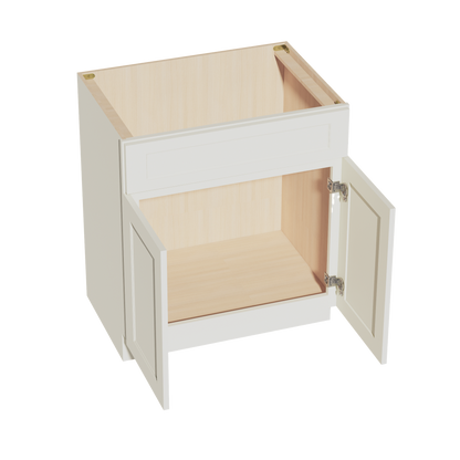 TW-VSB3021: Creamy White Shaker 30"W x 34-1/2"H x 21"D 2 Doors & 1 False Drawer Vanity Sink Base Cabinets