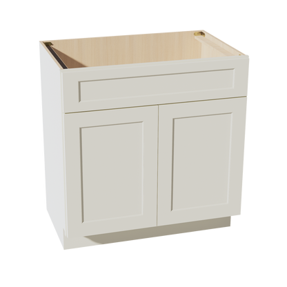 TW-VSB3321: Creamy White Shaker 33"W x 34-1/2"H x 21"D 2 Doors & 1 False Drawer Vanity Sink Base Cabinets