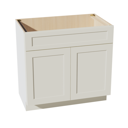 TW-VSB3621: Creamy White Shaker 36"W x 34-1/2"H x 21"D 2 Doors & 1 False Drawer Vanity Sink Base Cabinets