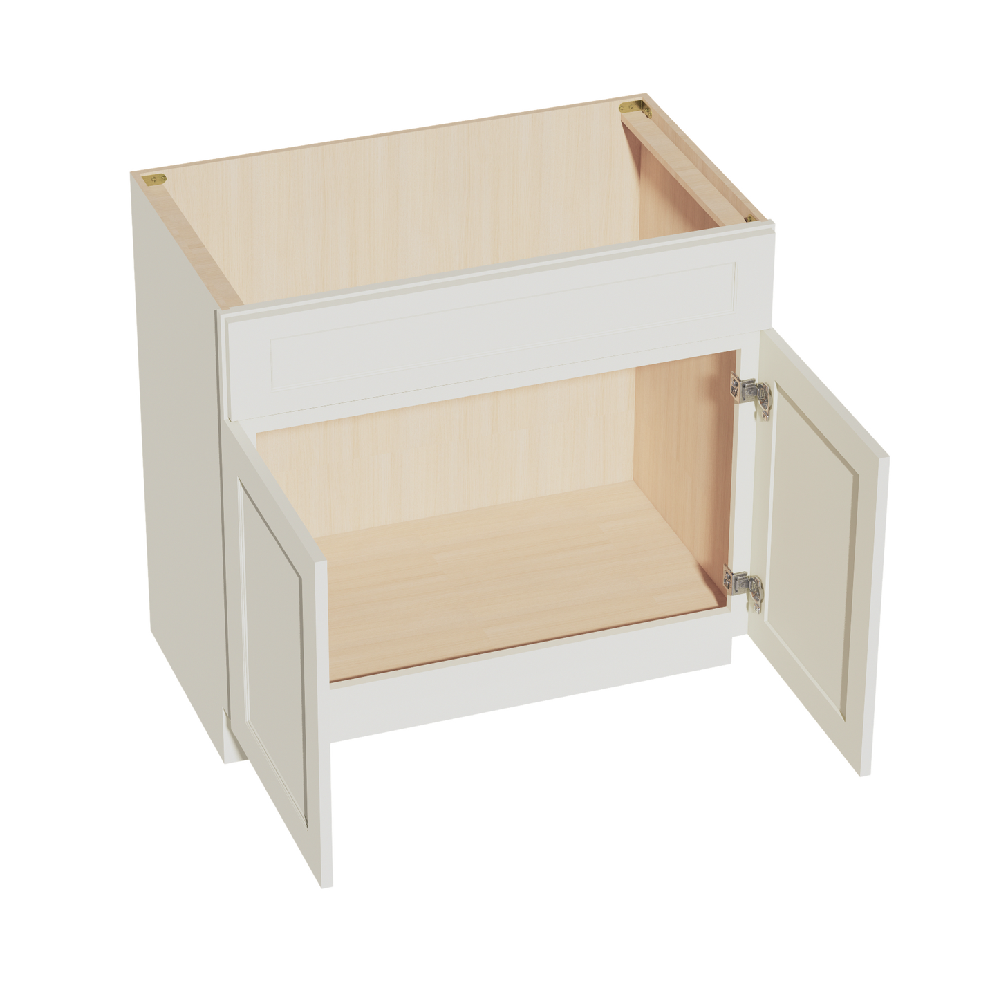 TW-VSB3621: Creamy White Shaker 36"W x 34-1/2"H x 21"D 2 Doors & 1 False Drawer Vanity Sink Base Cabinets