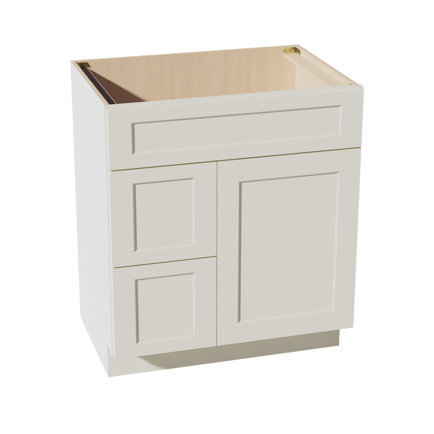 TW-VSD3021L: Creamy White Shaker 30"W x 34-1/2"H x 21"D 1 Door & 2 Left Drawers Offset Vanity Sink Base Cabinets