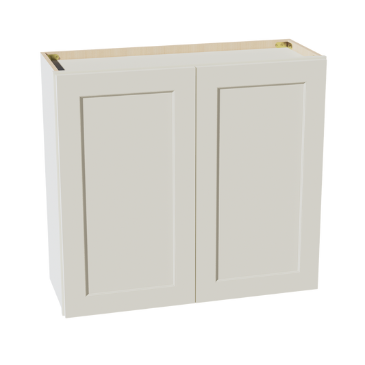 TW-W3330: Creamy White Shaker 33"W x 30"H 2 Doors & 2 Shelves Standard Wall Cabinet