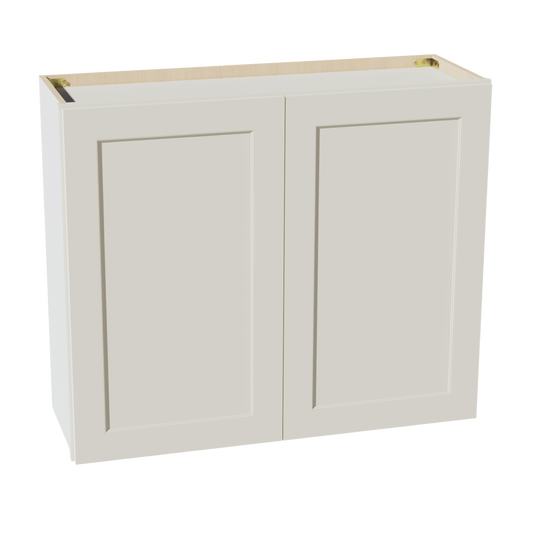 TW-W3630: Creamy White Shaker 36"W x 30"H 2 Doors & 2 Shelves Standard Wall Cabinet