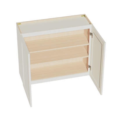 TW-W3630: Creamy White Shaker 36"W x 30"H 2 Doors & 2 Shelves Standard Wall Cabinet