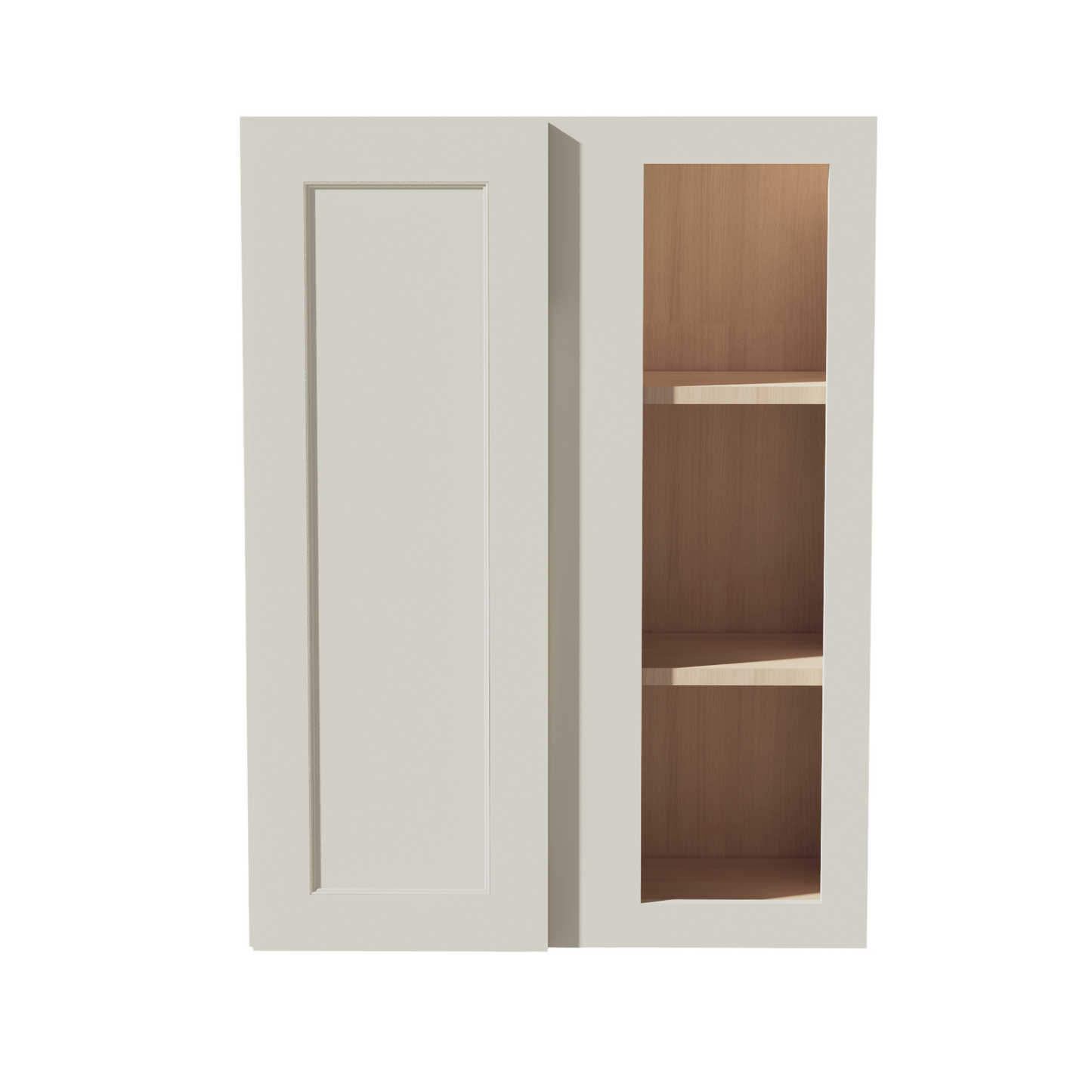 TW-WBC2736: Creamy White Shaker 27"W x 36"H 1 Door & 2 Shelves Wall Blind Corner Cabinets