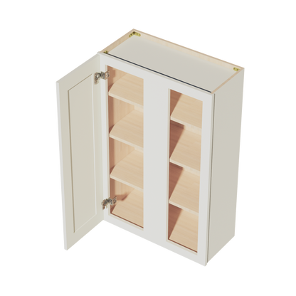 TW-WBC2742: Creamy White Shaker 27"W x 42"H 1 Door & 2 Shelves Wall Blind Corner Cabinets