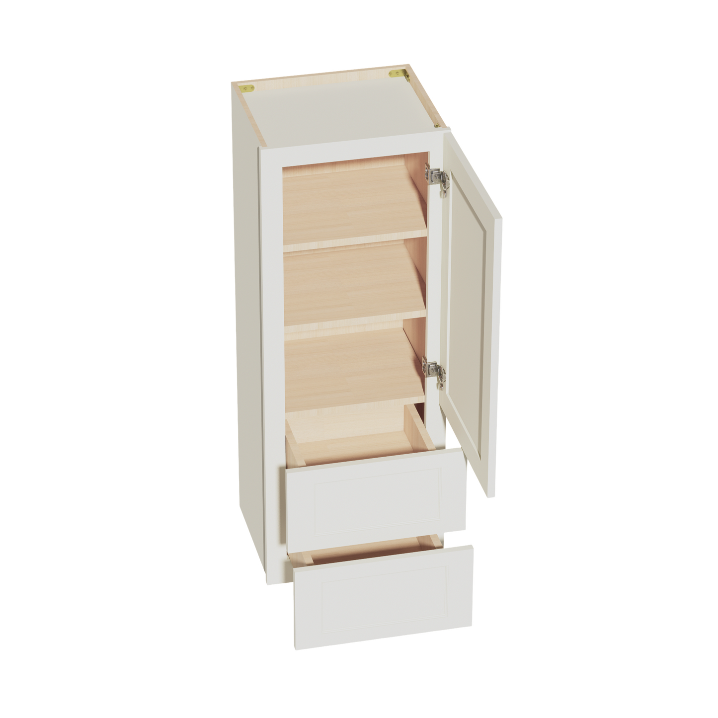 TW-WD1848: Creamy White Shaker 18"W x 48"H 1 Door & 2 Drawers Special Wall Cabinet